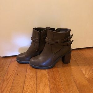 Brown Heeled Booties with Buckles
